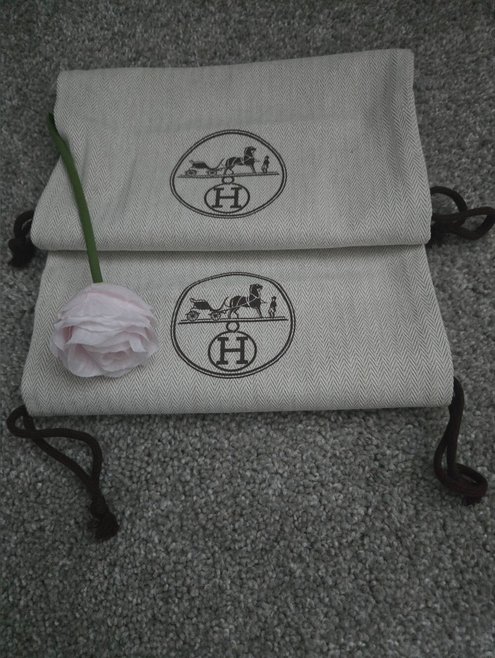 Hermes Beige Canvas Drawstring Dust Pouch with Printed Logo